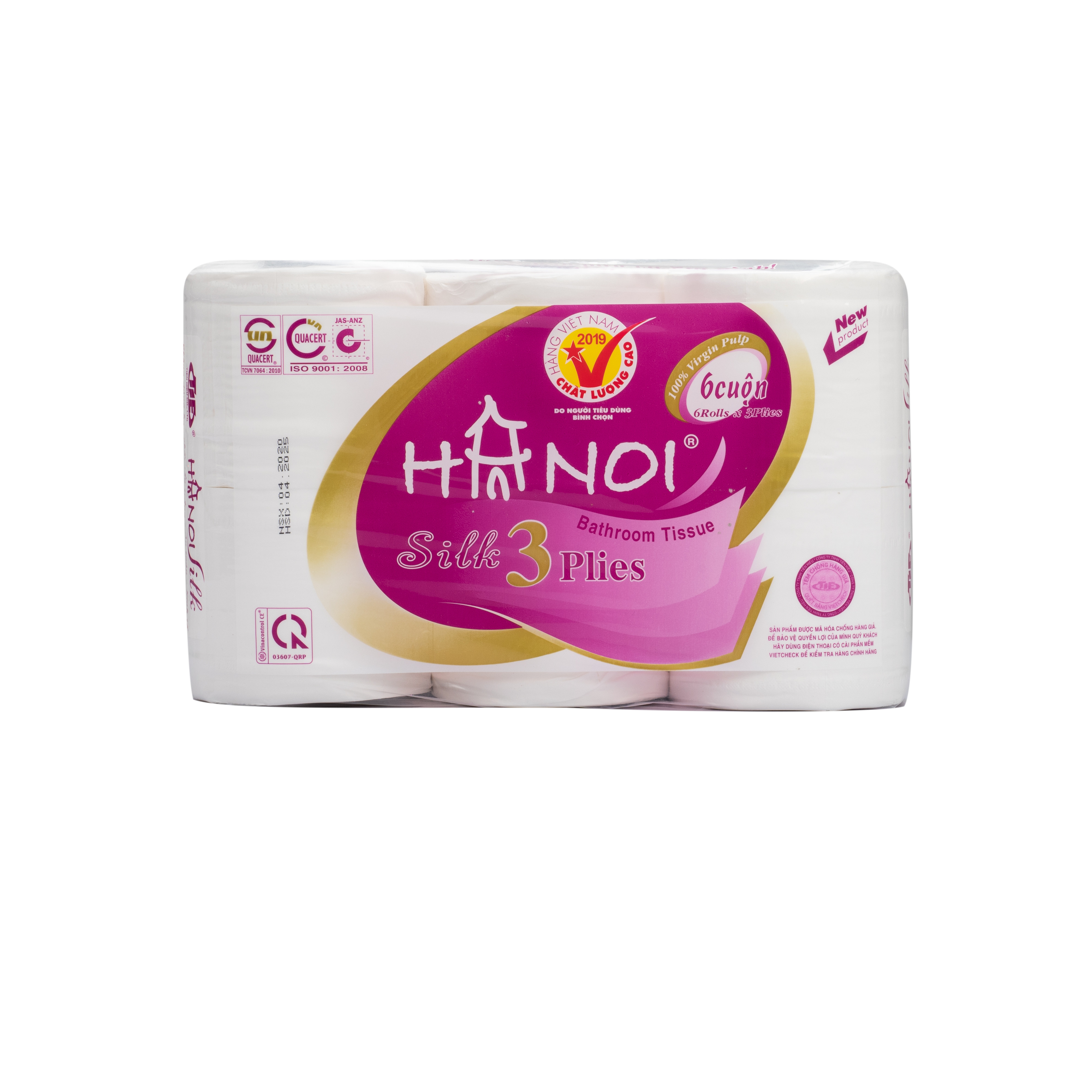 Combo 3 lốc Giấy Vệ Sinh Hà Nội SILK Cao Cấp 3 lớp 6 cuộn có lõi