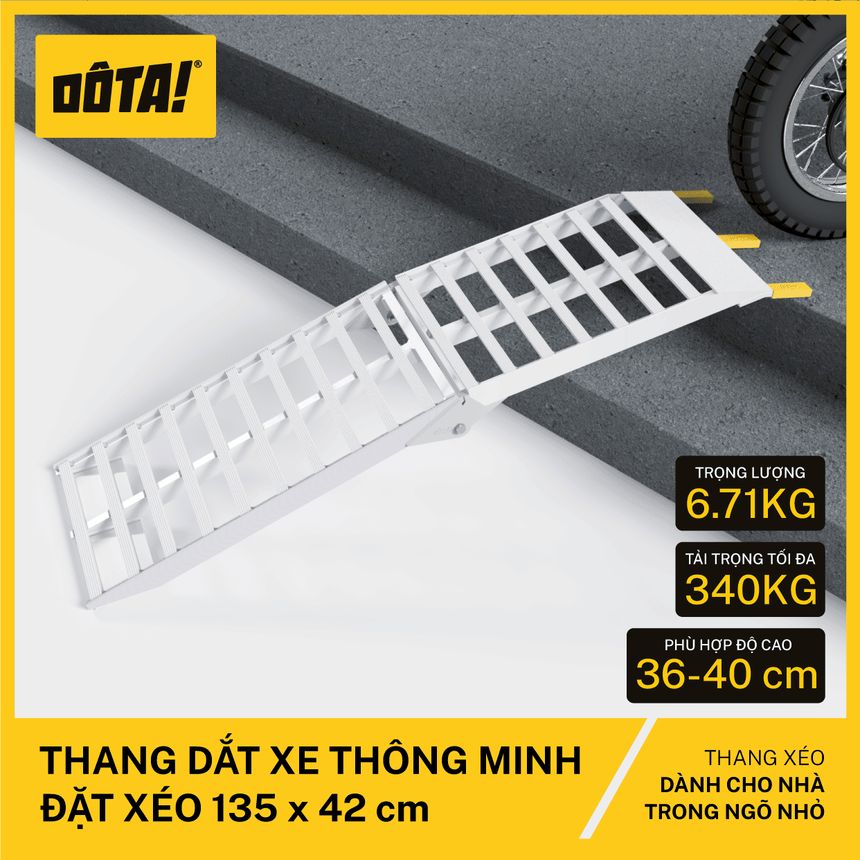 DÔTA Thang Dắt Xe Máy Thông Minh Đặt Xéo (cho thềm cao từ 21 đến 55 cm)