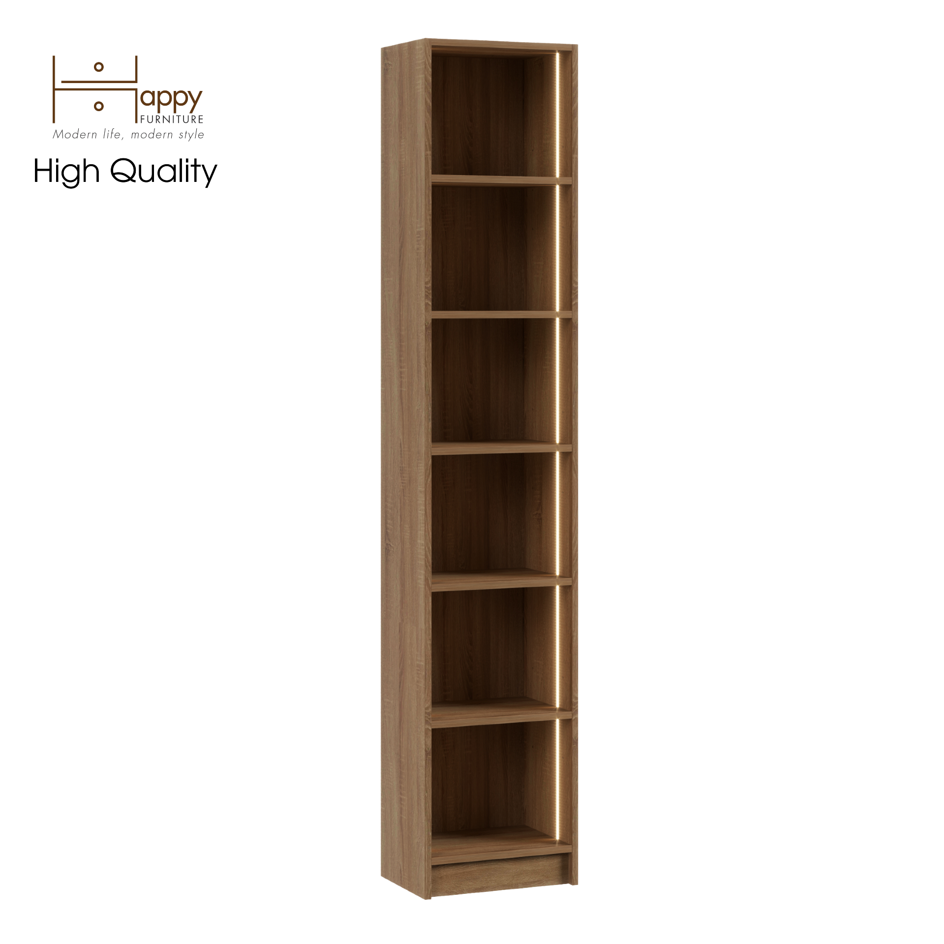 [Happy Home Furniture] CATY, kệ sách 6 tầng size nhỏ tích hợp đèn LED, 40cm x 28cm x 202cm (DxRxC), KSA_009_LED