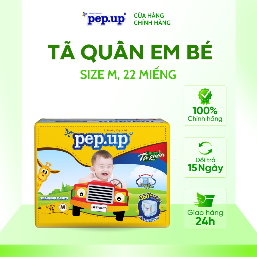 Tã/Bỉm Quần Em Bé Pep.up Extra Dry Gói Trung Siêu Mềm Mại, Siêu Khô Thoáng, Kháng Khuẩn Size M22, L20, XL18, XXL16