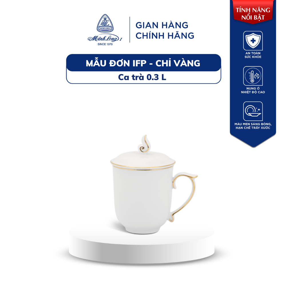 Ca Trà Sứ Minh Long 0.30 L - Mẫu Đơn IFP - Chỉ Vàng