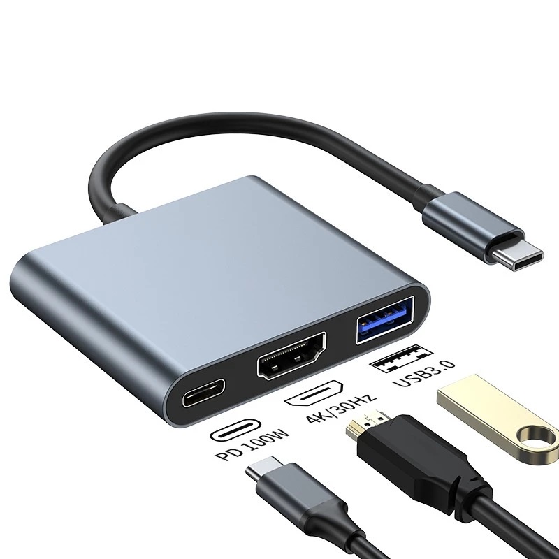 Bộ Chuyển Đổi eXtreme HL3101 Mở Rộng HUB Type-C Sang HDMI USB 3.0 và Type-C Tương Thích Macbook Window - Hợp Kim Nhôm - Hàng chính hãng