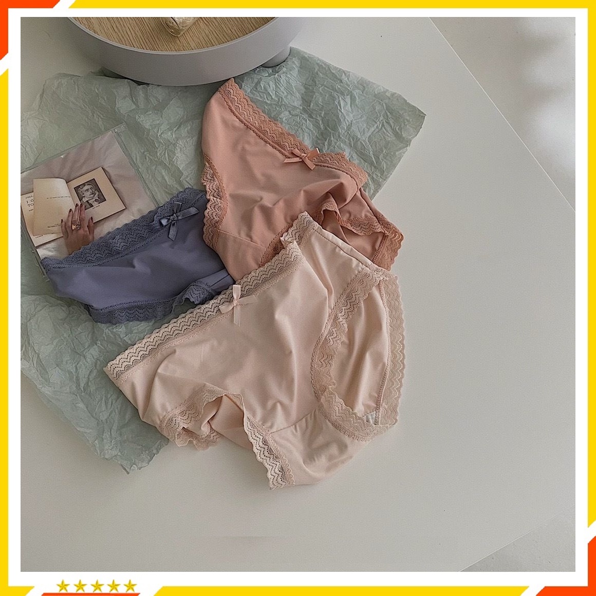 Set 3 Quần Lót Nữ Su Lạnh Viền Ren Đính Nơ - Quần Chip Nữ Cao Cấp - Quần Lót Nữ Su Đúc - Quần Lót Nữ Sexy