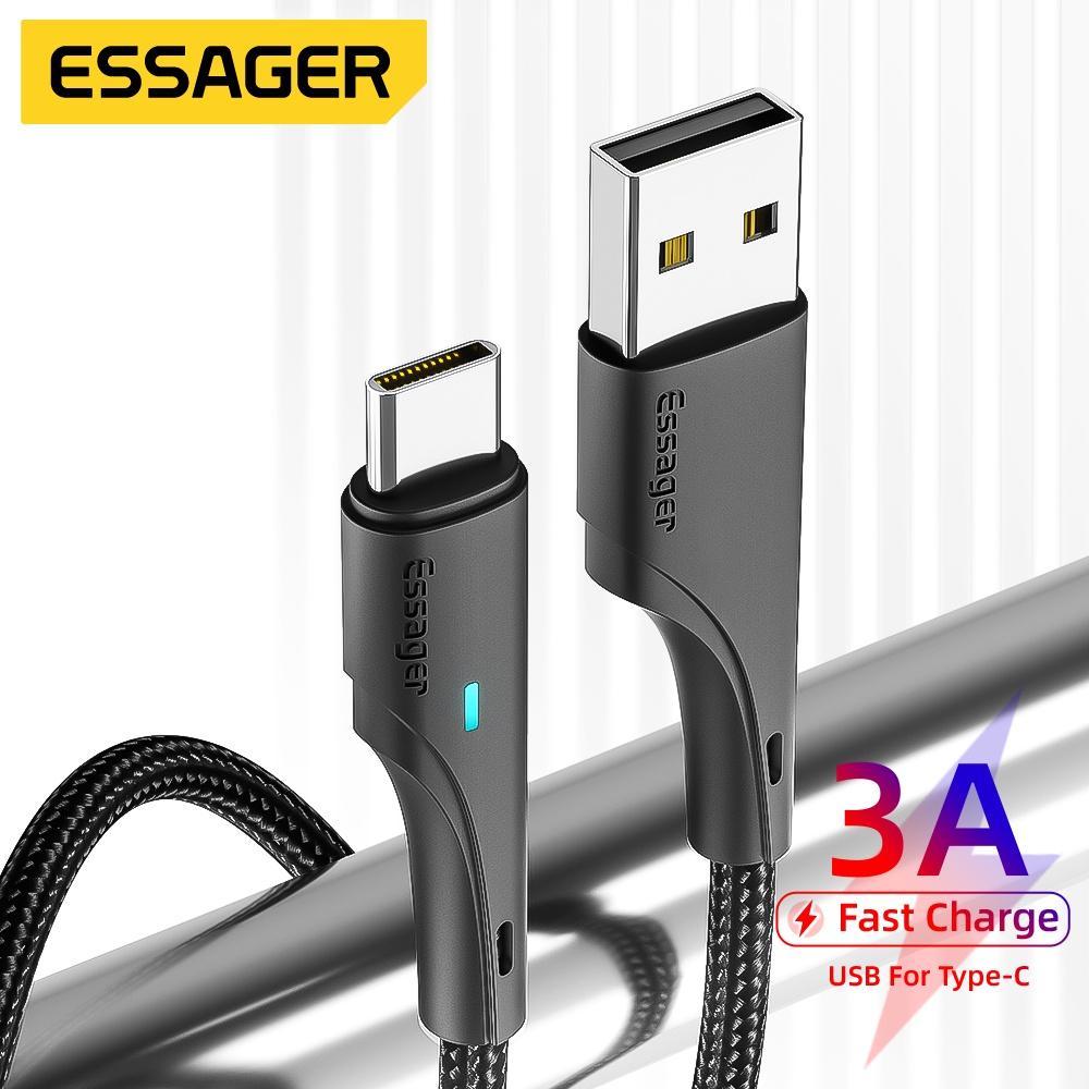Dây cáp dữ liệu sạc nhanh Essager 3a loại c USB 0.25m/1m/2m/3m tùy chọn cho điện thoại di động Android