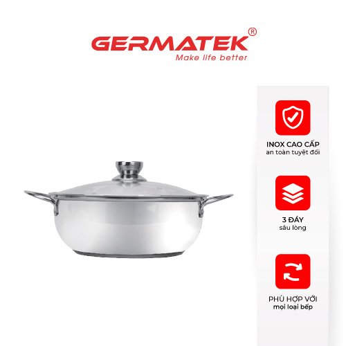 Nồi lẩu Germatek inox 3 đáy cao cấp, sâu lòng Europa GE-0320 Size 28cm Hàng chính hãng