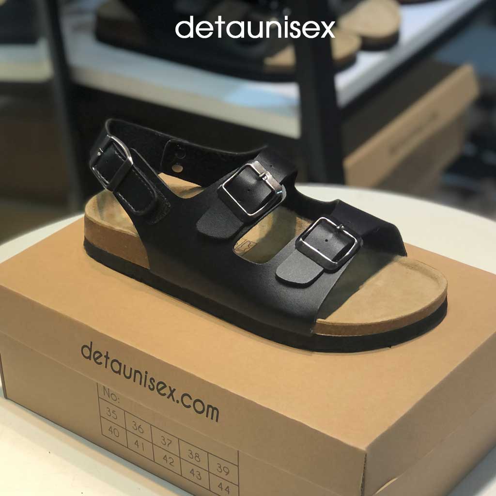 Giày sandal đế trấu quai ngang 2 khóa nam nữ Detaunisex màu ĐEN - SATA21D