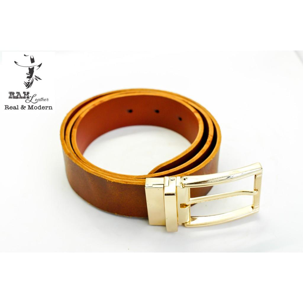 Thắt lưng nam da bò lộn cao cấp khóa vàng bền chắc - RAM Leather