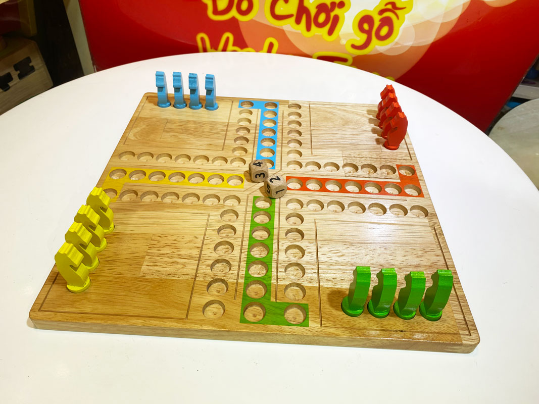 Bộ cờ tứ mã, cờ cá ngựa bằng gỗ tự nhiên cao cấp bền đẹp cho mọi lứa tuổi, boardgame có hướng dẫn