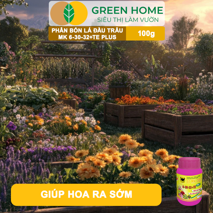 Phân Bón Lá Đầu Trâu 6-30-32 GreenHome, HŨ 100gr, MK 007, Siêu Ra Hoa Màu Rực Rỡ Chuyên Hoa Lan Hồng