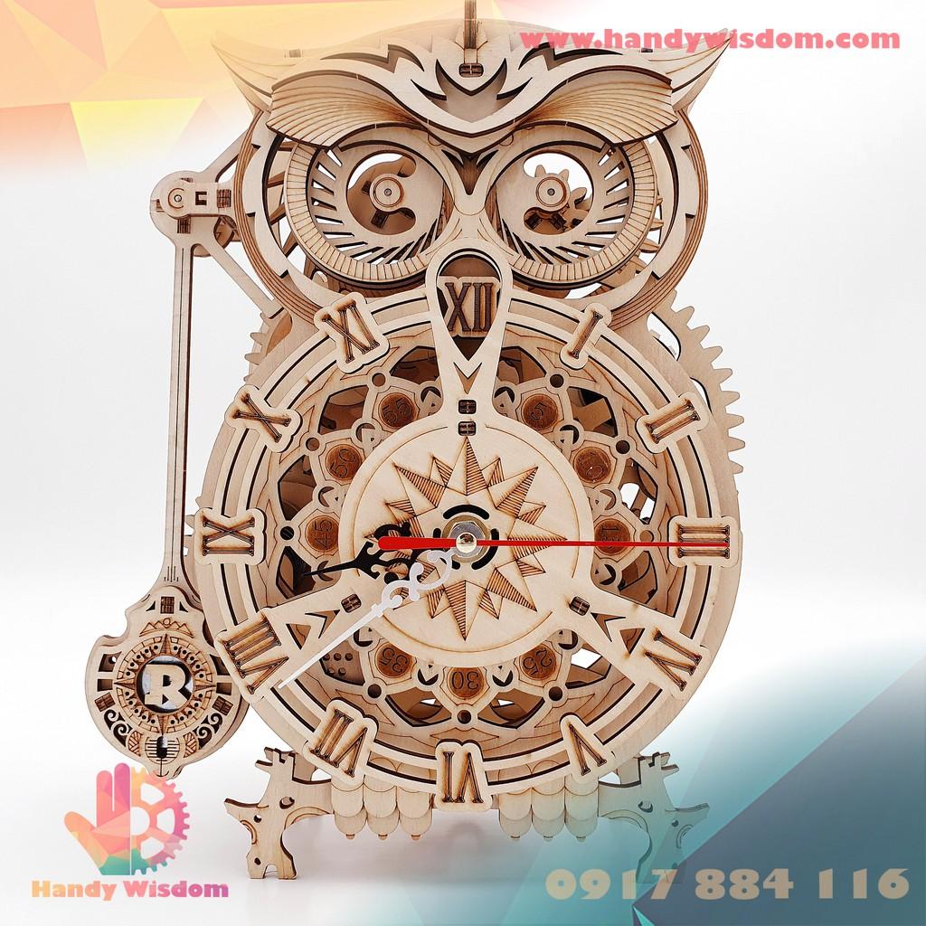 Mô hình gỗ chuyển động - Đồng hồ cú mèo - Robotime Owl Clock LK503