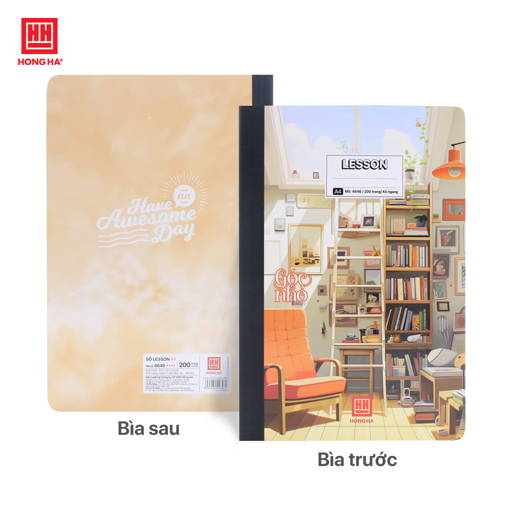 Vở kẻ ngang bìa cứng  A4, Sổ may gáy bìa bồi 200 trang Hồng Hà Lesson định lượng 70gsm - 4646
