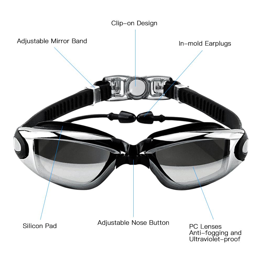 Kính bơi có nút bịt tai trong , không rò rỉ chống sương mù, chống tia UV