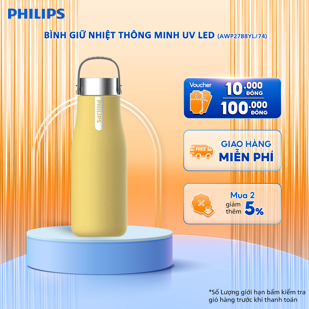 Bình giữ nhiệt thông minh UV Led Philips AWP2788YL74 - Vàng