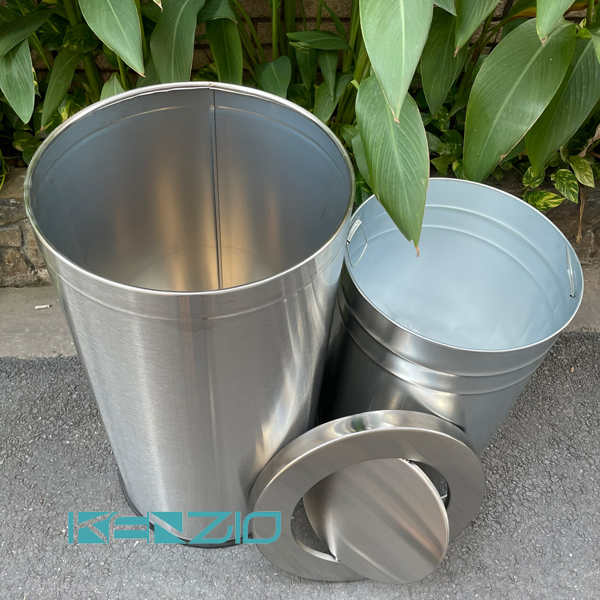 Thùng rác INOX nắp lật xoay KENZIO màu INOX K-A35-G (SS)