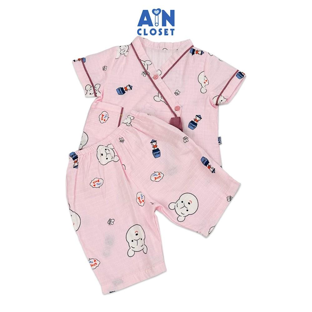 Bộ quần áo lửng bé gái họa tiết Gấu Pooh Tím xô sợi tre - AICDBGJQKYTO - AIN Closet