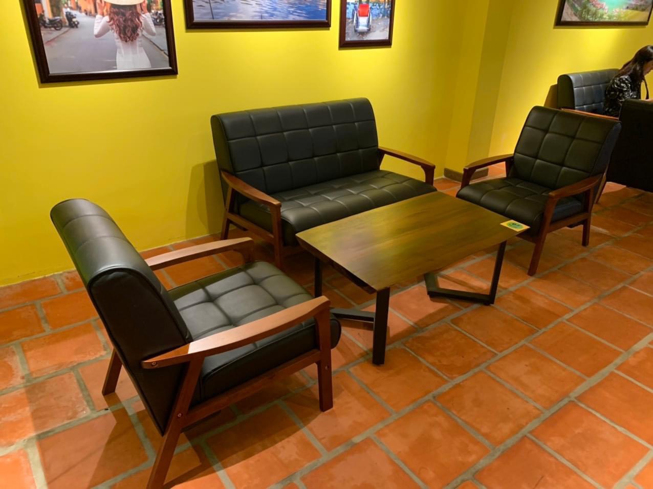 Ghế sofa cafe Juno Sofa cao cấp - Băng dài 1m2, 2 ghế đơn và 01 bàn gỗ