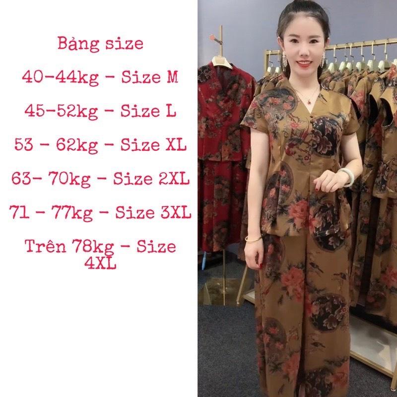 Combo 2 Bộ đồ trung niên nữ chất LỤA Ngọc Trai sang trọng cho Mẹ, quần dài rộng Hoạ Tiết HOA thoải mái