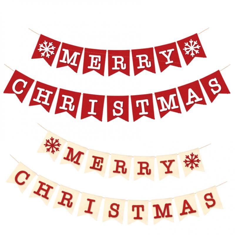 Vintage Burlap Merry Christmas Snowflake Banner Garland Hanging Decor 2m 1