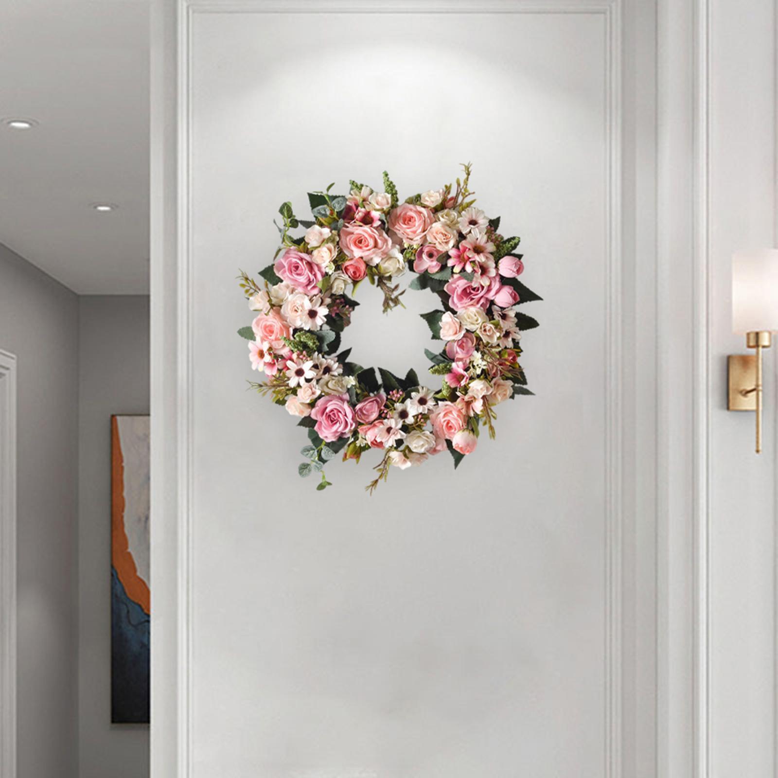 Rose Wreath with Green Leaves Flower Garland for Front Door