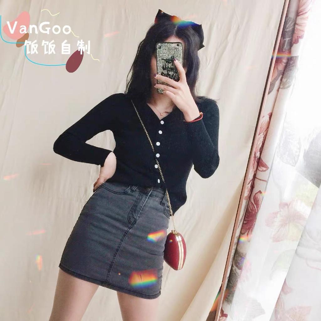 MS493 Áo len tăm nữ cổ tim cài cúc Quảng Châu