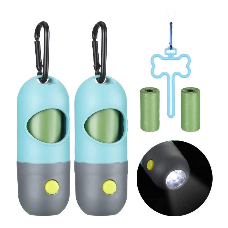 Hỗ trợ cho túi rác chó với đèn pin LED - Túi chó dễ thương cho dây xích thú cưng - với pin LR44 (2 lô màu xám) (màu xanh xám)