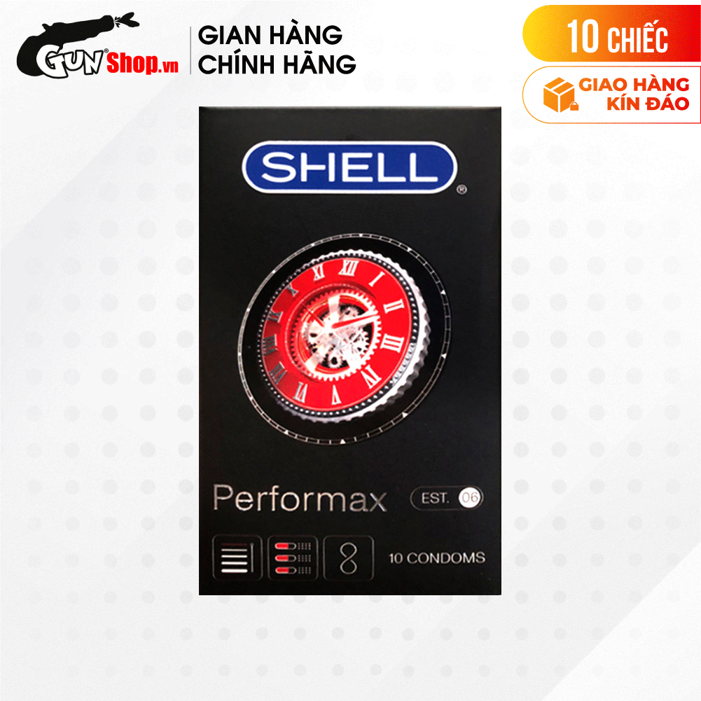 [Hộp 10 cái] Bao cao su Shell Performax 6 in 1 - Kéo dài thời gian kèm 1 chiếc BCS Gun Super Thin