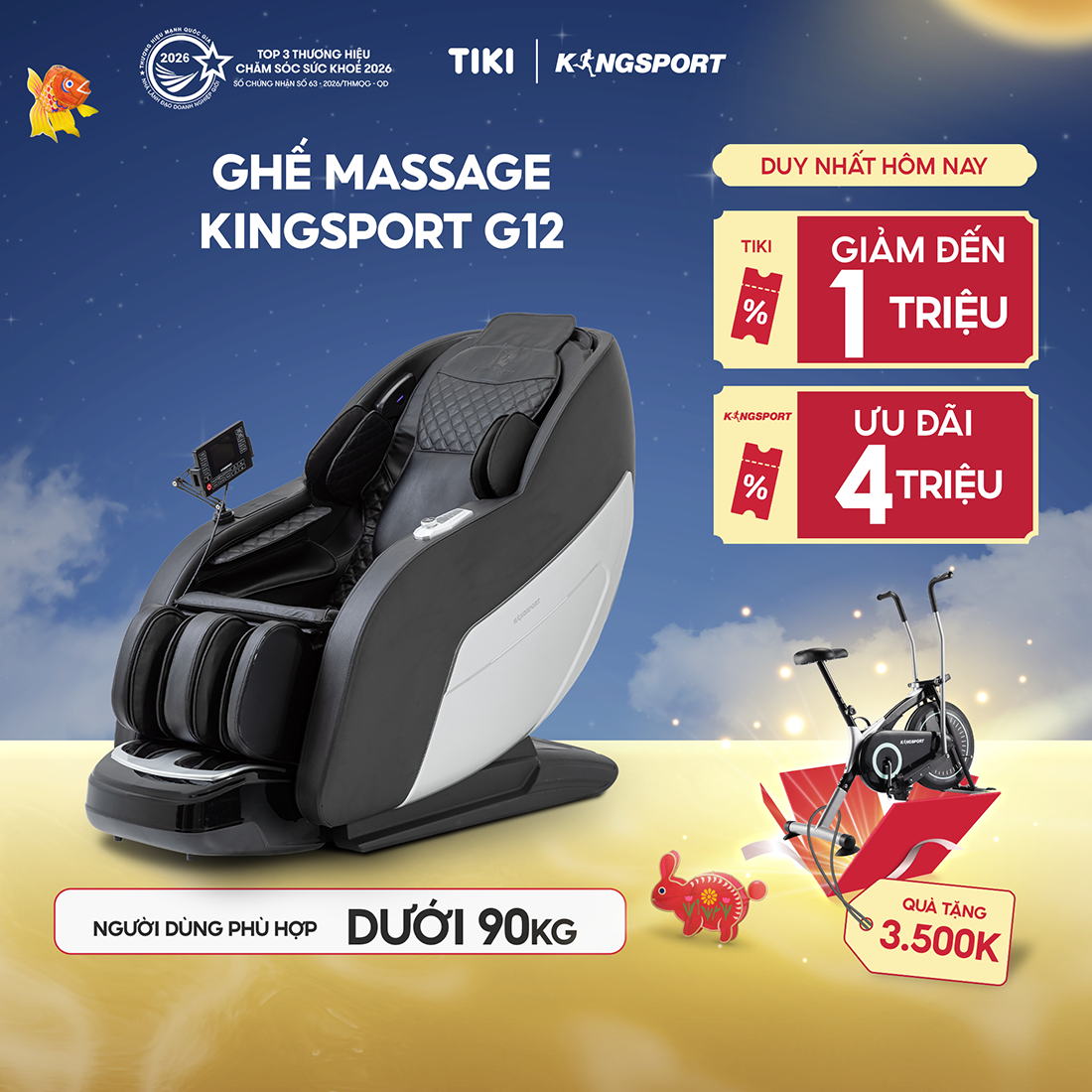 [CHỈ GIAO MIỀN BẮC] Ghế massage KINGSPORT G12 công nghệ mới Kingtech Touch Pro, 25 bài massage tự động