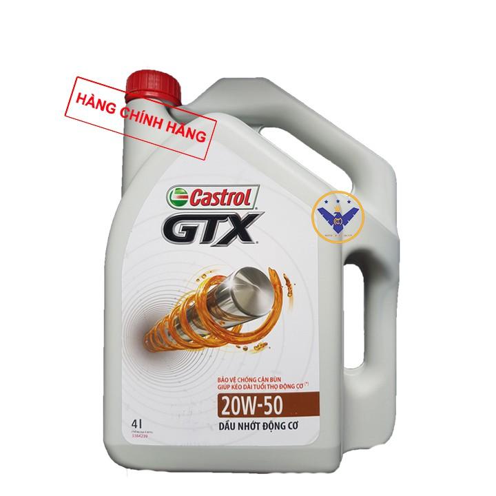 Dầu nhớt ô tô cao cấp Castrol GTX 20W-50 can 4L + Súc rửa động cơ Bluechem 250ml