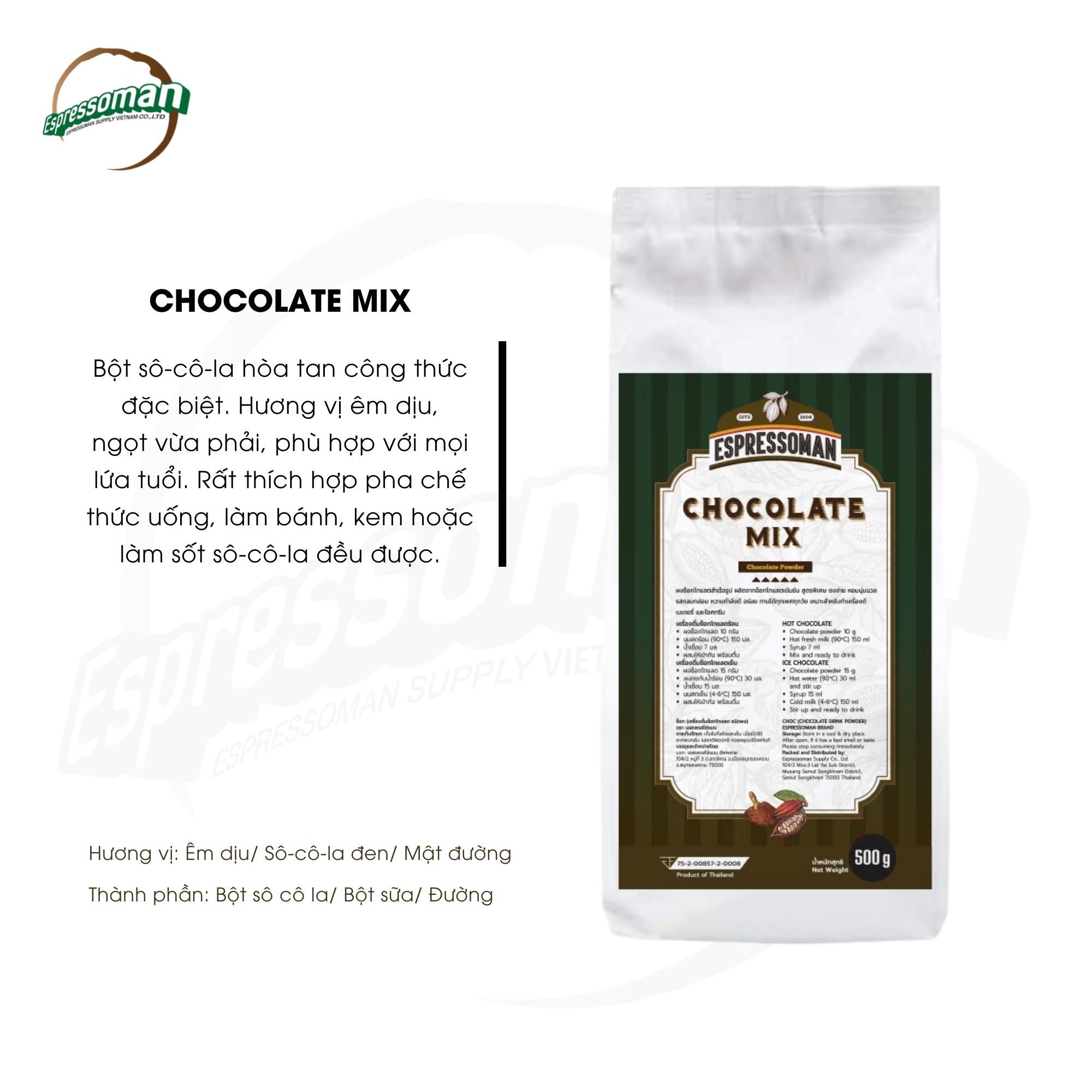 Chocolate Mix - Bột Sô-Cô-La - Dùng Pha Thức Uống - Bánh - Kem - Tương Sô Cô La - Sữa Đặc