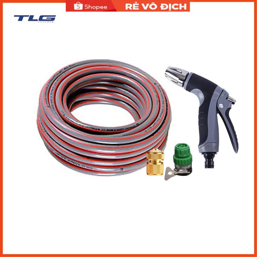 Bộ dây vòi xịt nước rửa xe,tưới cây tăng áp 3 lần 7-10m(cút đồng nối nhựa xanh) 206817