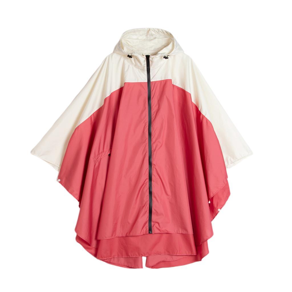 Waterproof Lightweight Hooded Raincoat Rain Jacket Batwing-Sleeved Poncho - Red
