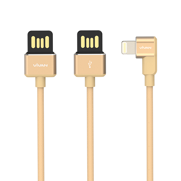 Dây cáp sạc truyền dữ liệu Lightning USB Vivan | Cáp chữ L gập 90 độ màu Vàng 5V - 2.4A Gọn Tay cho Game Thủ | Cho thiết bị di động/điện thoại Apple/iOS (iPhone/iPad) - Hàng Chính Hãng