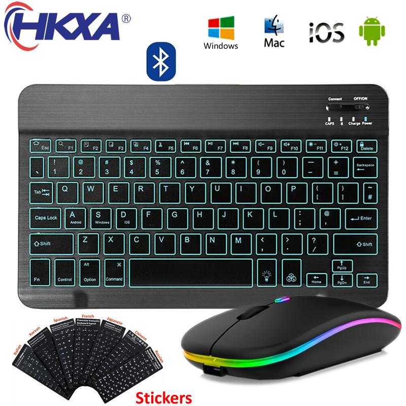 HKXA RGB Bàn Phím Bluetooth Và Chuột Nga Spainish Không Dây Bàn Phím Chuột Combo Sạc RGB Cho Ipad Laptop