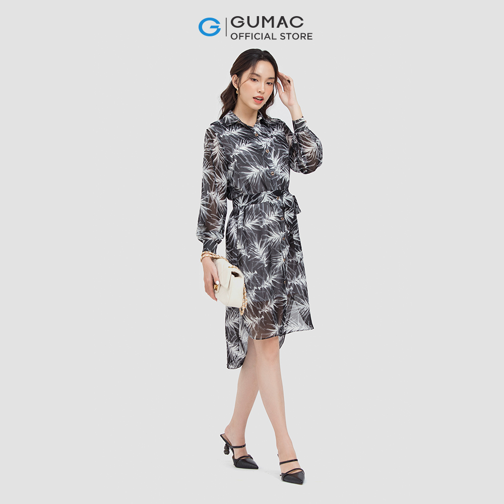 Đầm sơ mi GUMAC DC06048 buộc eo