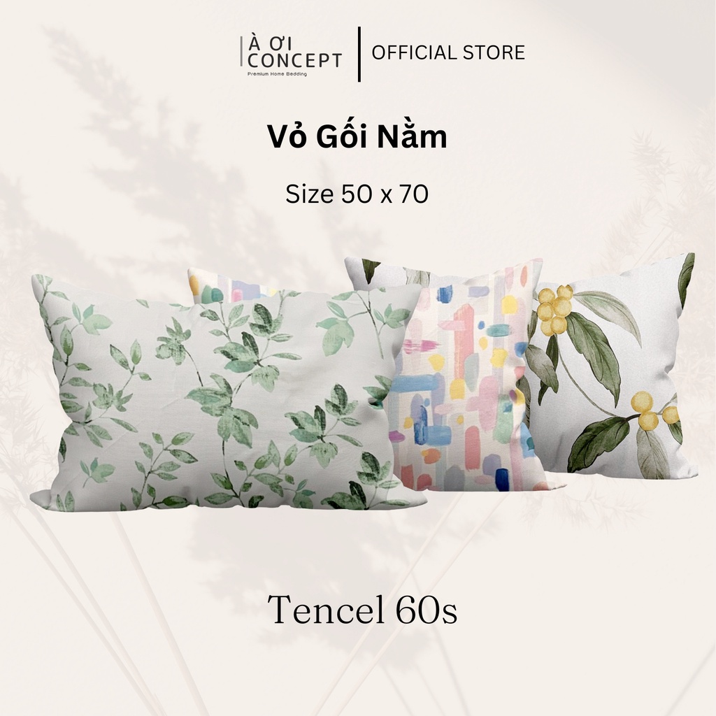 Vỏ Gối Nằm Lụa Tencel 60s Cao Cấp À Ơi Concept Hoa Văn Size 50x70 cm