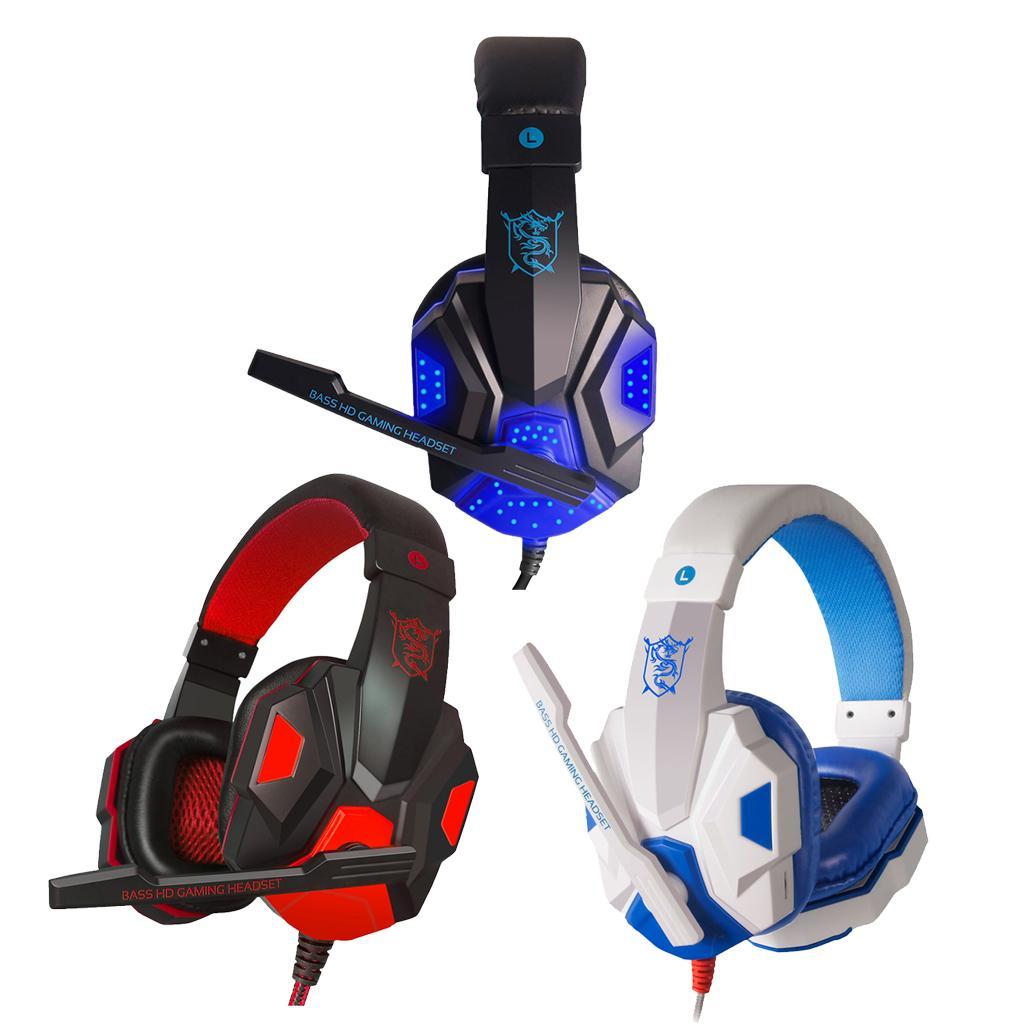 Gaming Headphones Games Wired Earphone Led HD Bass USB Headset for Computer blue