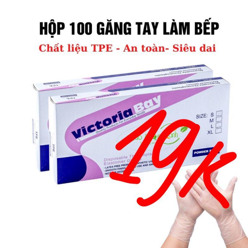 Hộp 100 găng tay cao su Victoria Bay, bao tay siêu dai dùng 1 lần làm bếp nấu ăn vệ sinh