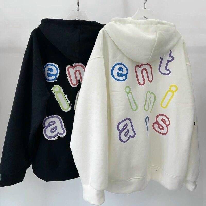 Áo khoác nam nữ Hoodie nỉ trơn Basic in chữ màu form rộng tay bồng khóa kéo có mũ Ulzzang giá rẻ couple