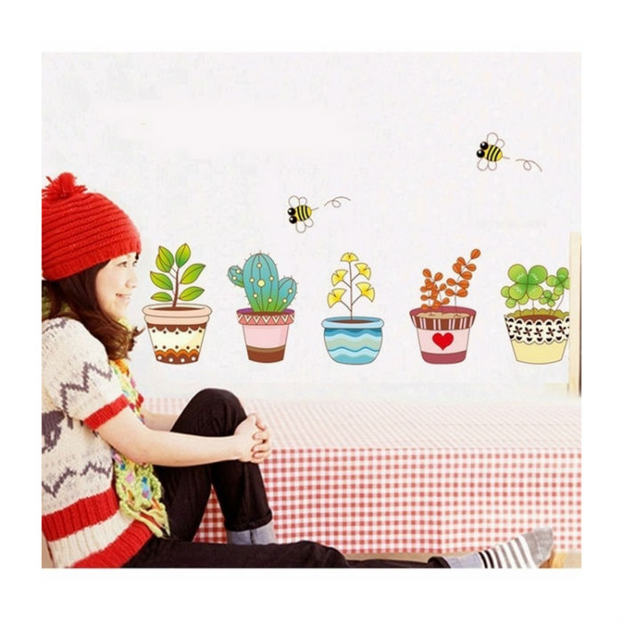 Decal Dán Tường Bộ 6 Chậu Hoa Xinh PK173