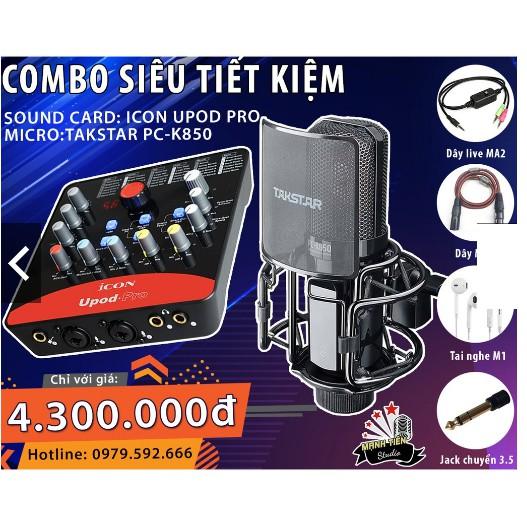 Bộ micro thu âm Takstar K850 + soundcard ICON UPOD PRO hát karaoke, livetream bán hàng, thu âm chuyên nghiệp