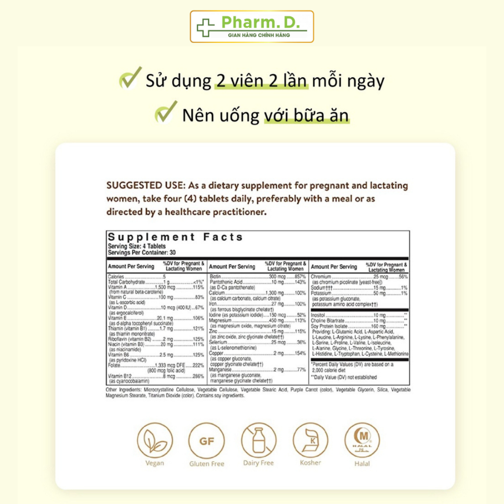 Viên Uống Bổ Sung Vitamin Tổng Hợp Cho Phụ Nữ Mang Thai Và Sau Sinh Solgar Prenatal Nutrients