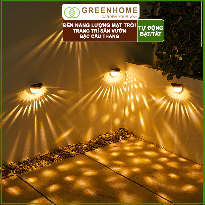Đèn Led Năng Lượng Mặt Trời Greenhome, D9xR5xC6cm, Vàng Ấm, Chống Nước, Ốp Lan Can, Trang Trí Ban Công, Sân Vườn