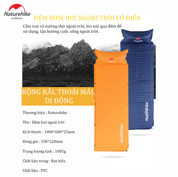 Đệm nệm ngủ trưa văn phòng, Đệm nệm hơi ô tô du lịch phượt gấp gọn NatureHike hàng chính hãng Đệm nệm hơi cao cấp