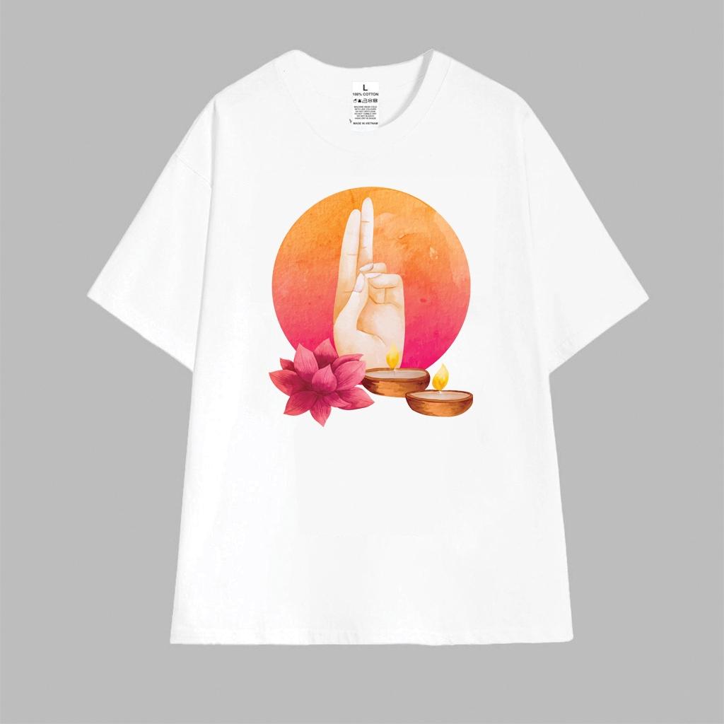 Cao cấp - Áo thun oversize hình thủ ấn Prana họa tiết hoa sen ánh nến đánh thức năng lượng bên trong Mudra shirt BND555