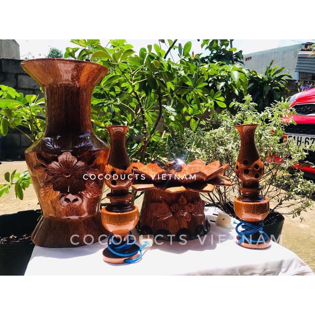 Đèn gỗ dừa nguyên khối sử dụng điện
