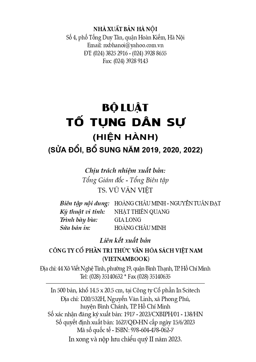 Bộ Luật Tố Tụng Dân Sự (Hiện Hành) (Sửa Đổi, Bổ Sung Năm 2019, 2020, 2022)