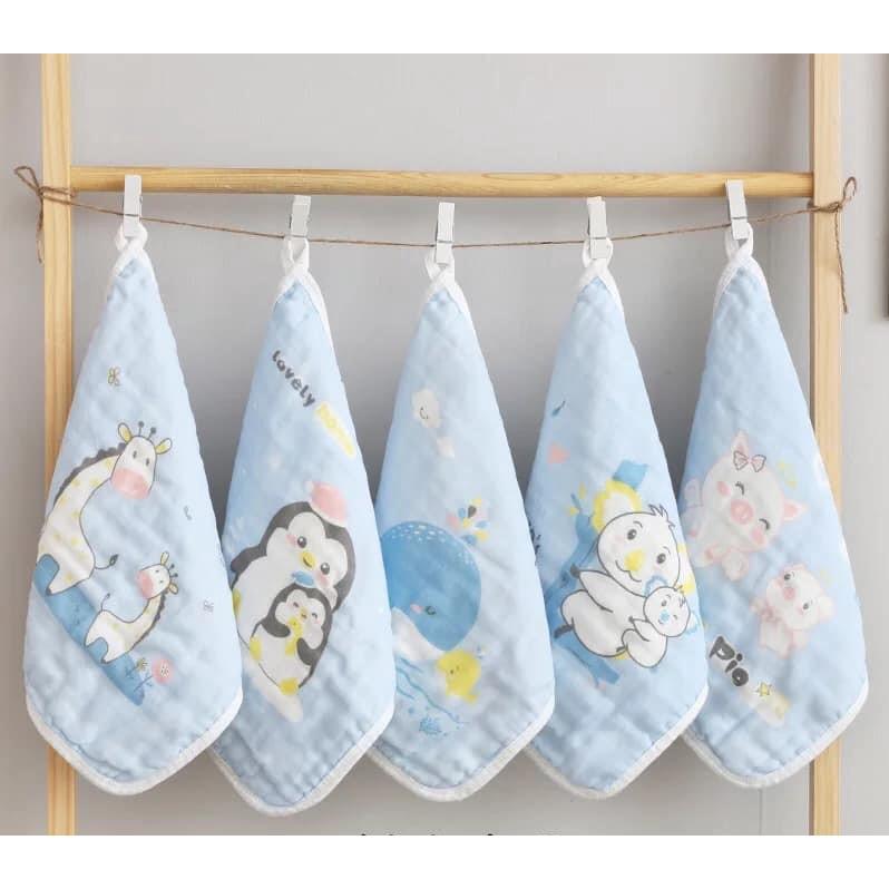 Khăn xô sữa, khăn mặt xô cotton sợi tre 6 lớp cho bé sơ sinh, set 5 chiếc, kích thước 28 x 28cm, siêu thấm, siêu mềm