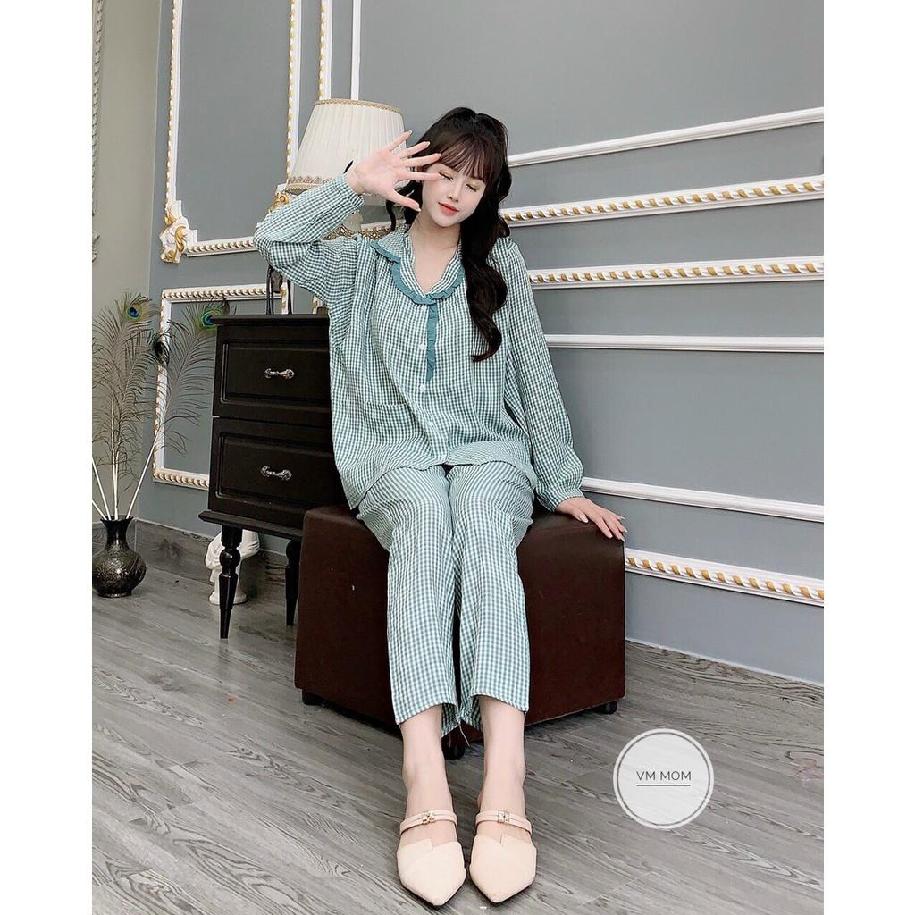 Bộ đồ bầu mặc bầu và sau sinh dài tay thu đông thiết kế khóa ngực cho con ti siêu xinh siêu tiện lợi VM Mom