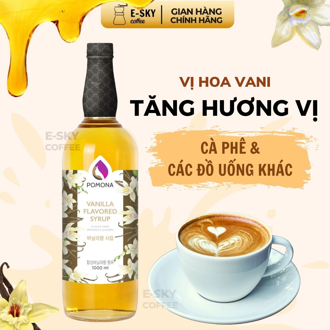 Siro Vani Pomona Vanilla Syrup Nguyên Liệu Pha Chế Hàn Quốc Chai Thủy Tinh 1 Lít