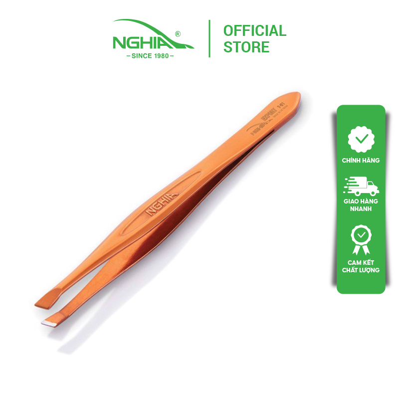 Nhíp Inox Đầu Xéo Vỉ Giấy Màu Vàng Đồng KỀM NGHĨA N.402VD
